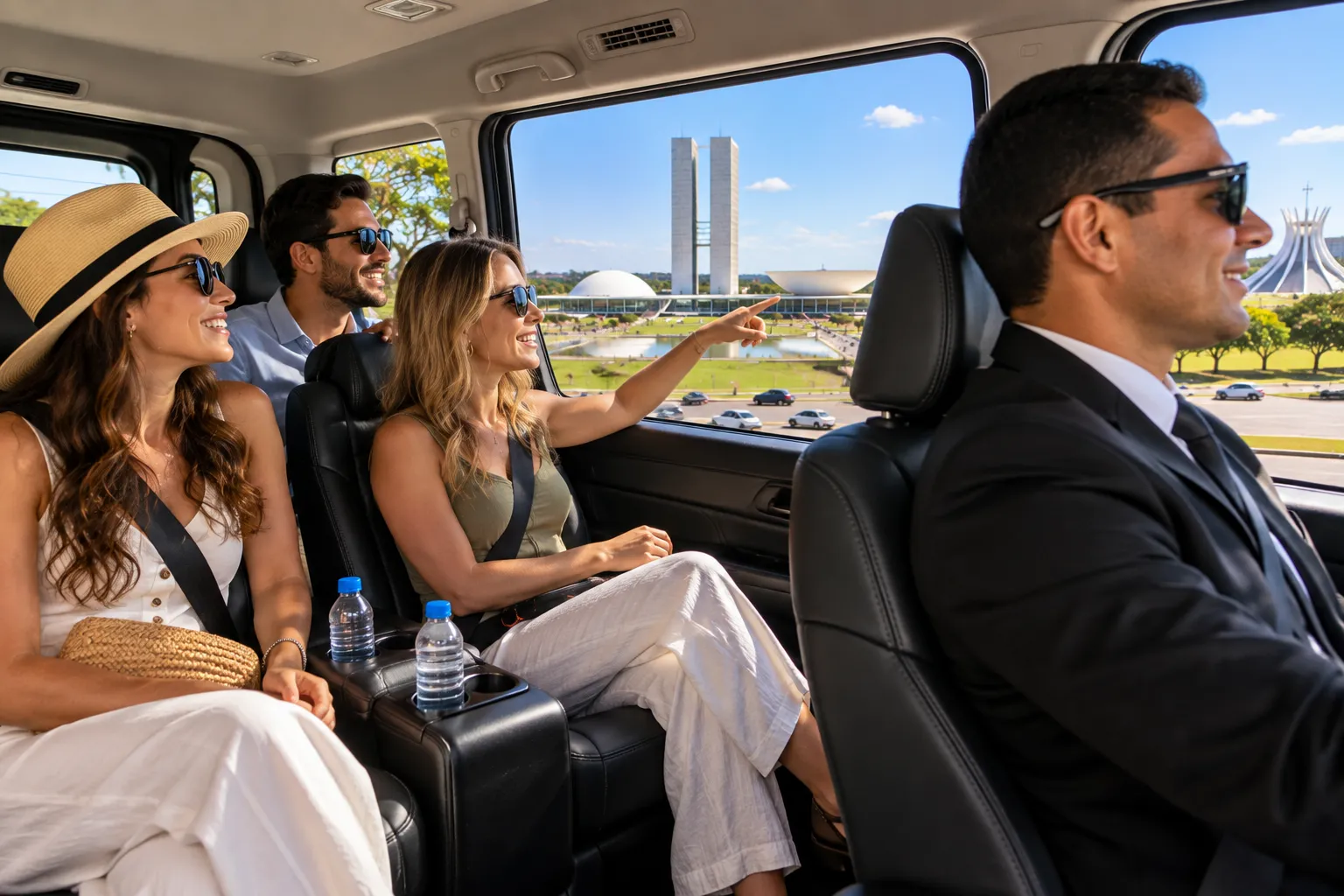 A traveler arrives at Brasília Airport and boards a private vehicle for a comfortable transfer around the Brazilian capital.