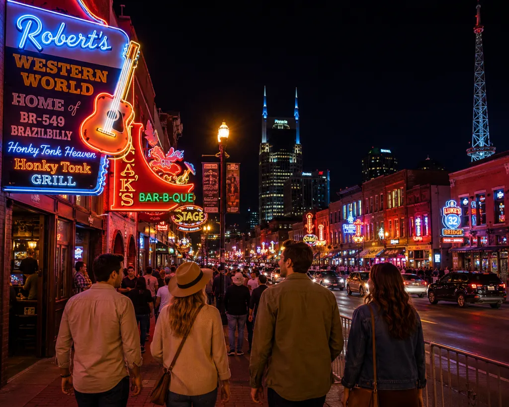 This section of Broadway is an explosion of neon lights, laughter, and live music that never stops.