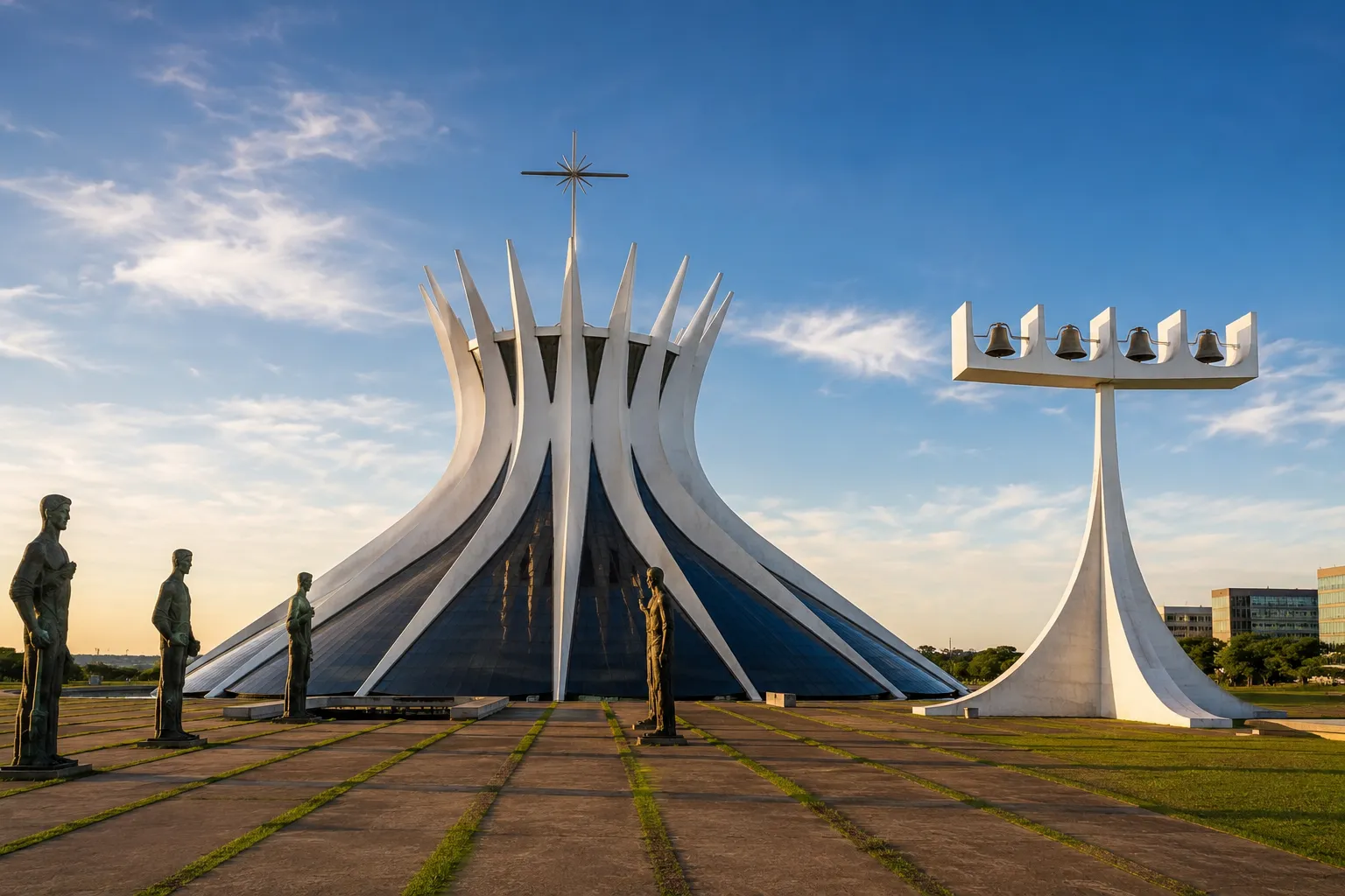 Brasília Metropolitan Cathedral stands out with its curved structure and colorful stained glass that fills the interior with light