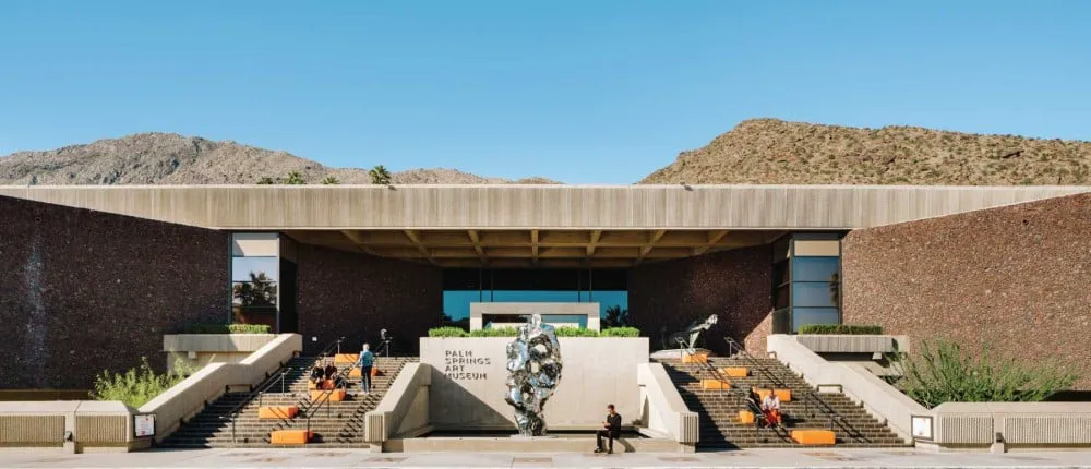 The museum features modern and contemporary art, Indigenous works, Mid-Century Modern design, temporary exhibitions, and a sculpture garde