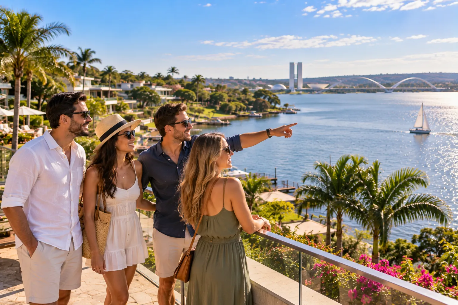 Private vehicle driving through Lago Sul, surrounded by greenery and elegant residential areas in Brasília