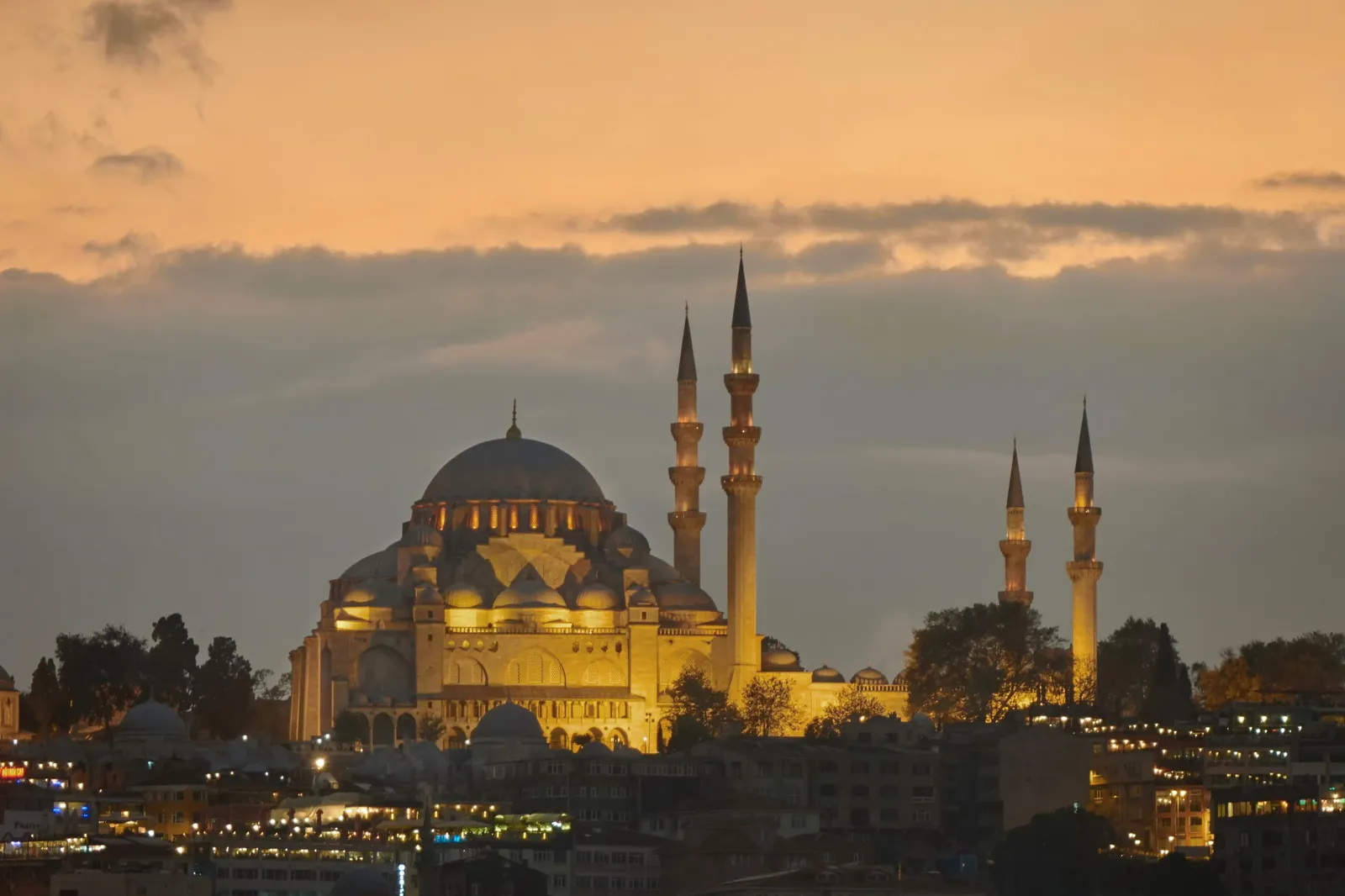 The Blue Mosque in the night city of Istanbul, Turkey