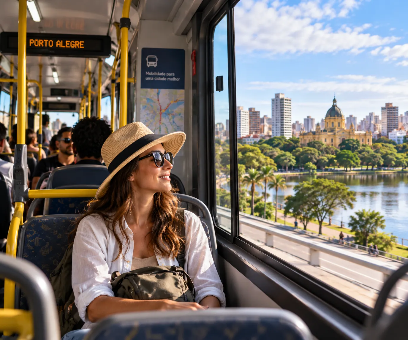 Public transportation in Porto Alegre with travelers moving through the city after arriving at the airport