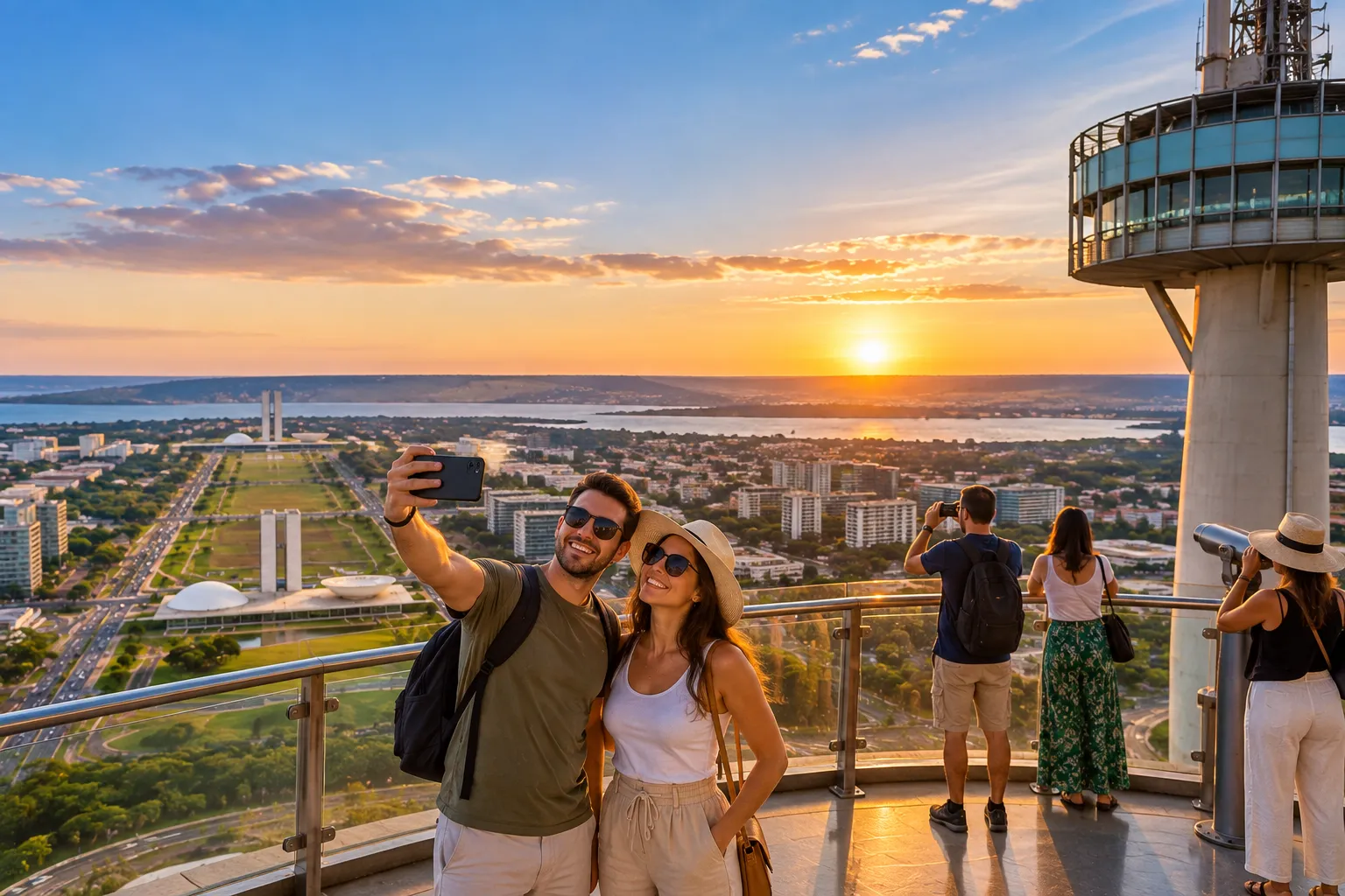 Brasília's TV Tower offers panoramic views across the monumental axis, surrounded by the city's wide avenues and green spaces