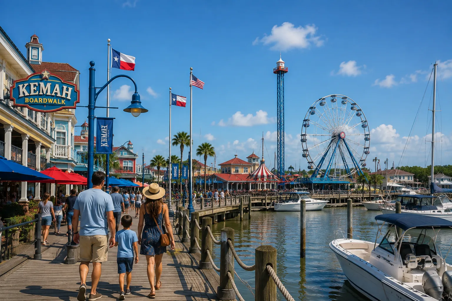 Kemah Boardwalk remains the area's best-known attraction and creates a lively atmosphere, especially on weekends
