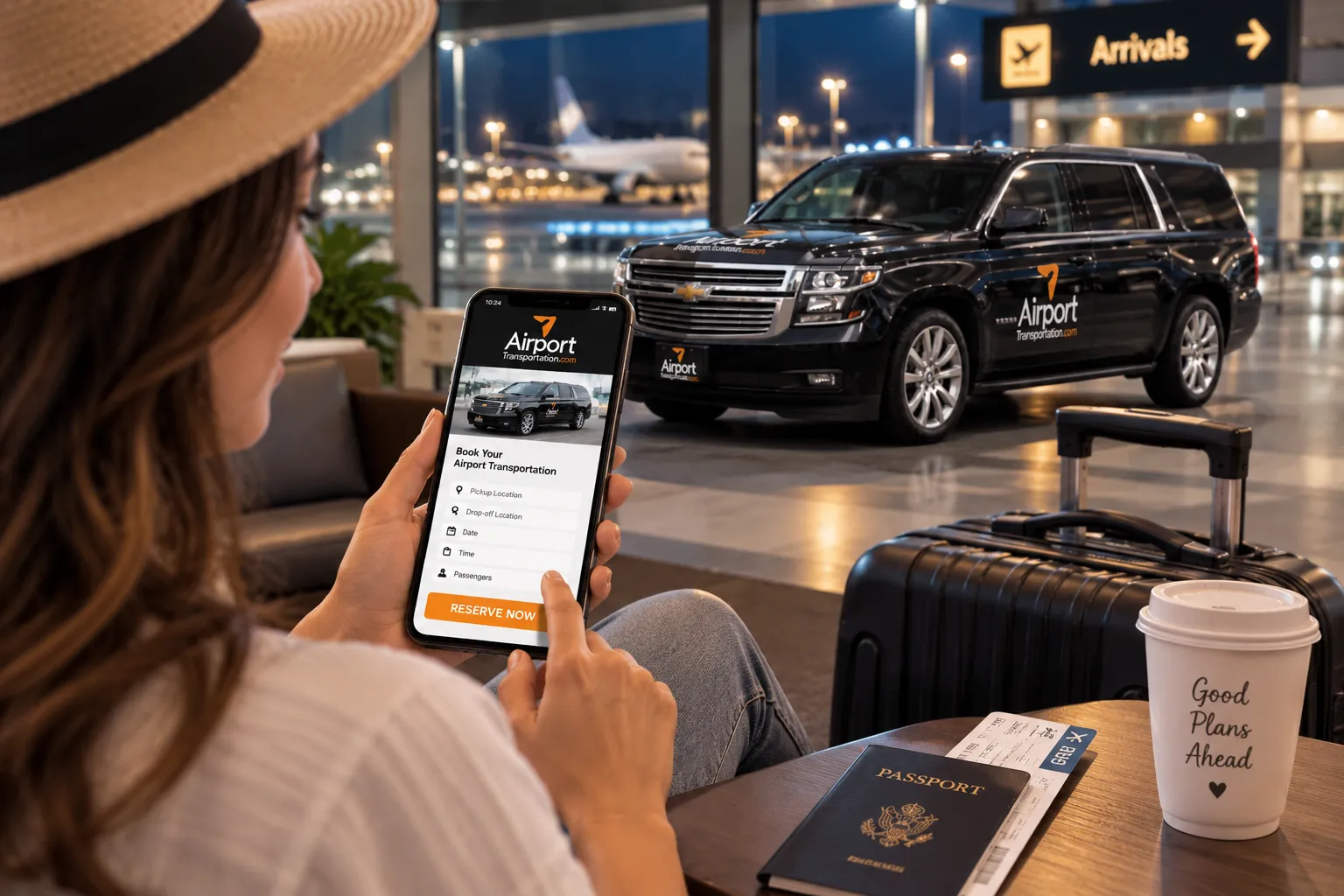 A traveling couple enjoys Porto Alegre after arriving comfortably from the airport in a private vehicle