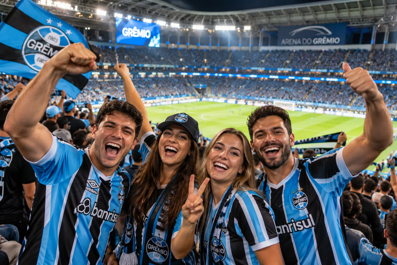 A crowd enjoying an outdoor nighttime event with music, lights, and a festive atmosphere in Porto Alegre