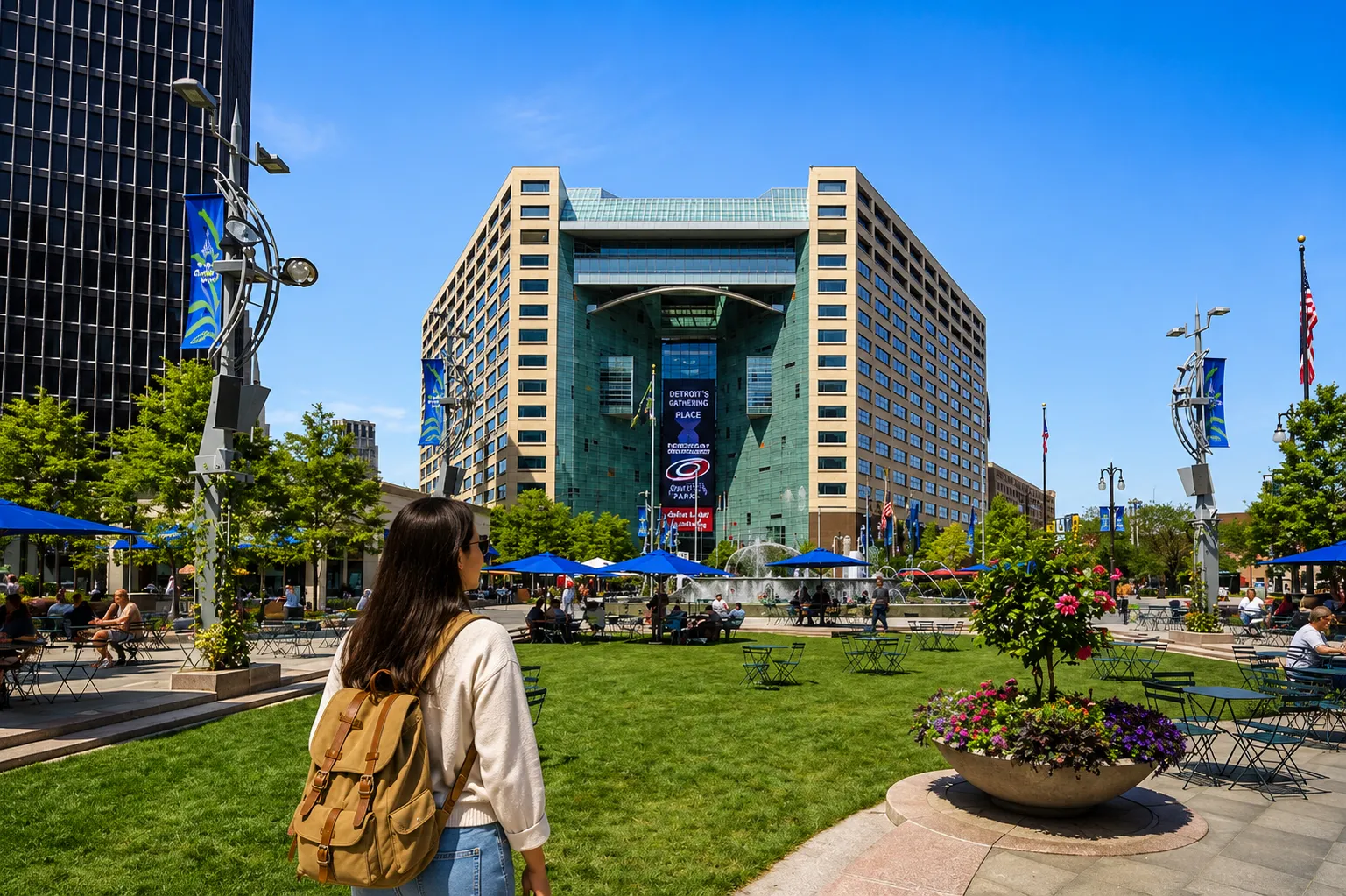 Relax, unwind, and soak in the vibrant city energy at downtown Detroit's favorite urban park