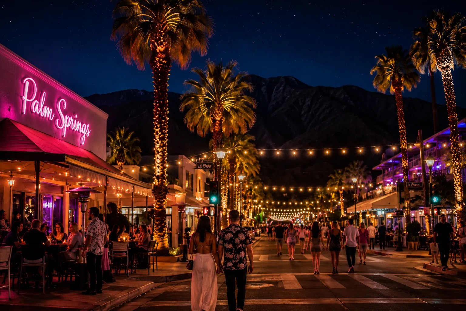 Experience the desert magic when the sun sets and Palm Springs comes alive with cool breezes and sparkling city lights