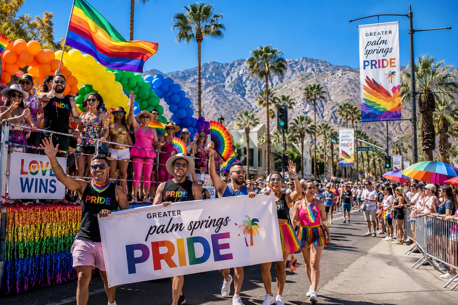 The weekend includes a festival, parade, entertainment, community events, and celebrations throughout downtown Palm Springs