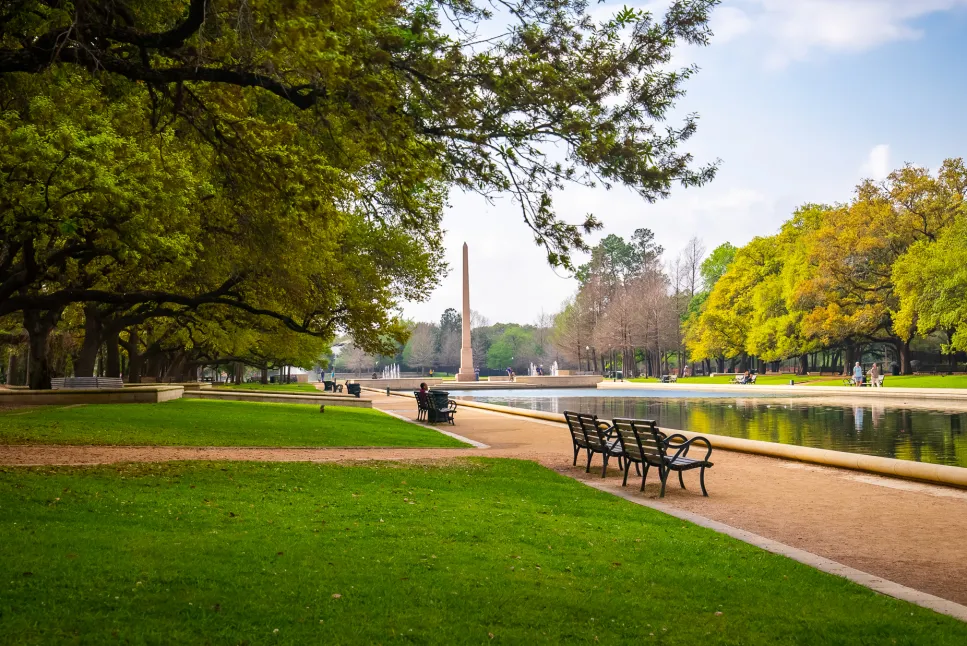 Stroll shaded trails, rent a pedal boat, or enjoy the gardens at Hermann Park