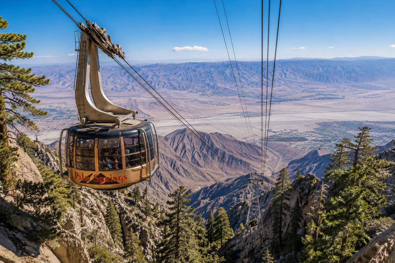 The tram climbs nearly 6,000 feet, taking visitors from the warm desert landscape into a much cooler alpine environment