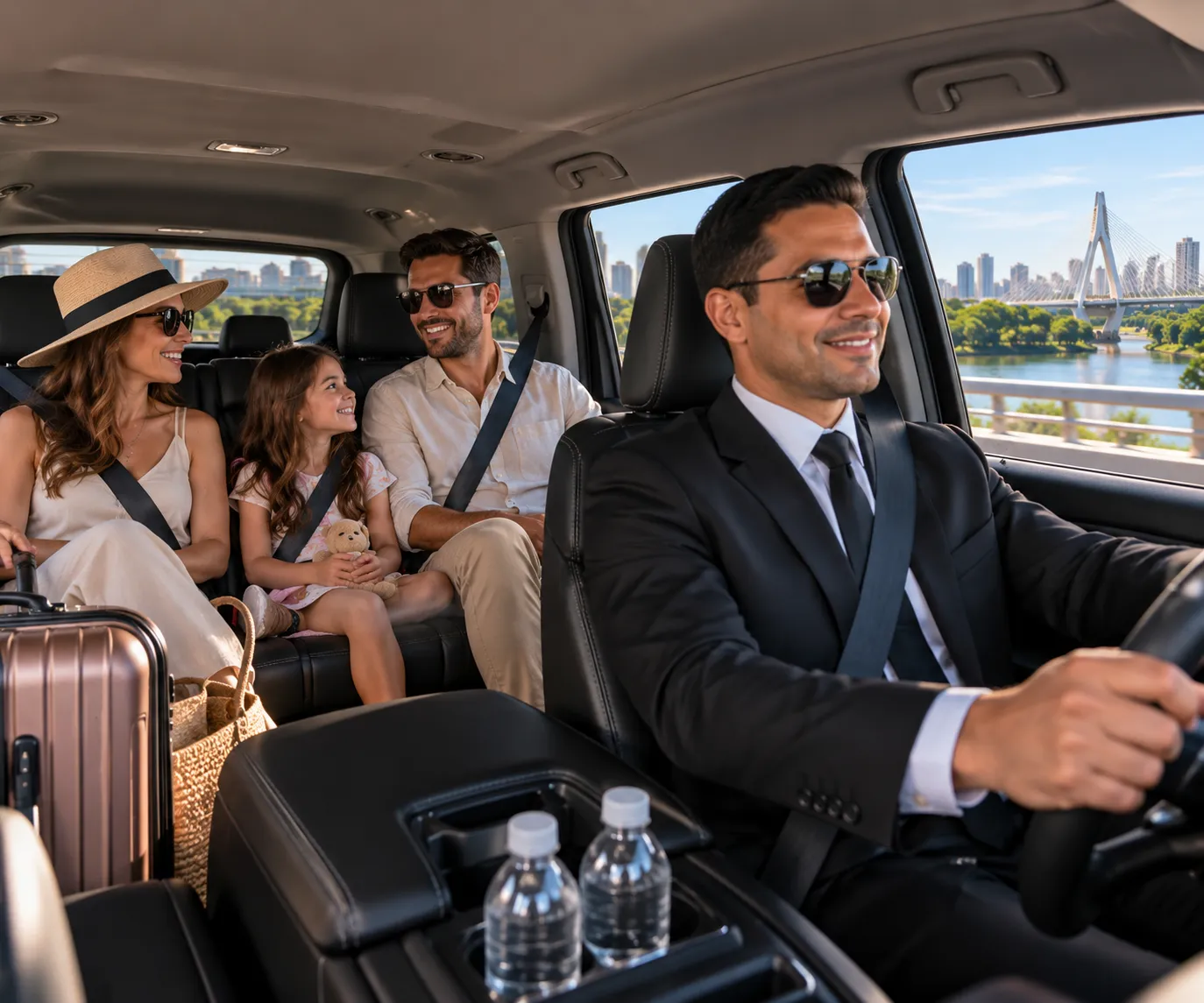 A private vehicle leaving Porto Alegre Airport toward the city center with passengers enjoying a comfortable ride