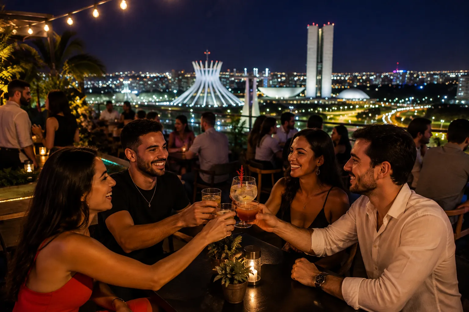 Brasília's illuminated modernist architecture creates a beautiful nighttime setting for exploring the city's nightlife