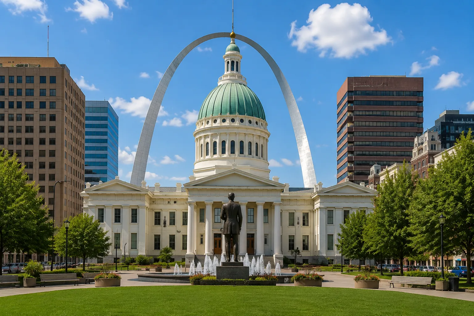 The Old Courthouse, for example, stands near the Gateway Arch and remains an important part of Downtown's historic landscape