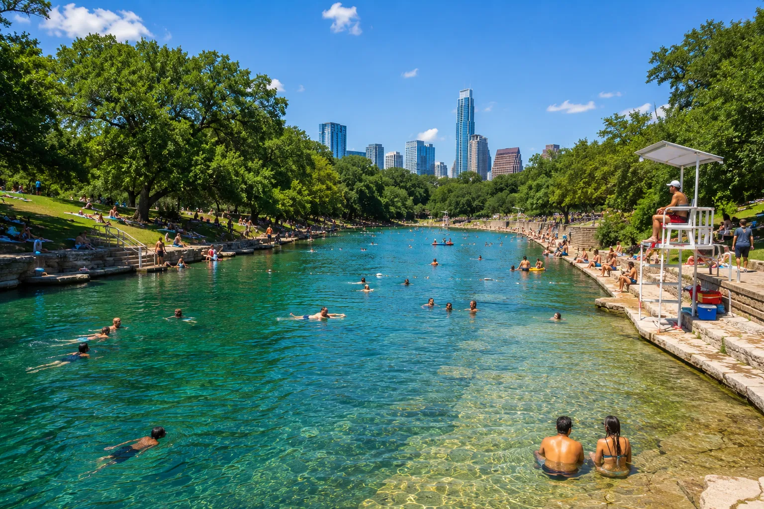 You can swim, relax beneath the trees or spend time exploring nearby Zilker Park