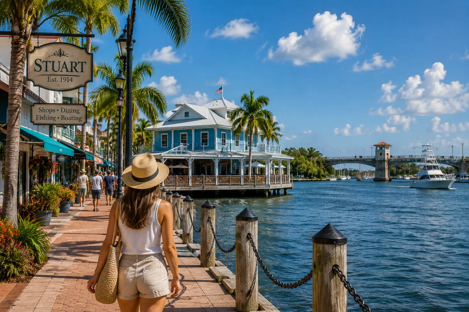 Stuart has a much slower pace. Its historic downtown, restaurants, and waterfront atmosphere make it an appealing destination for a relaxed day trip