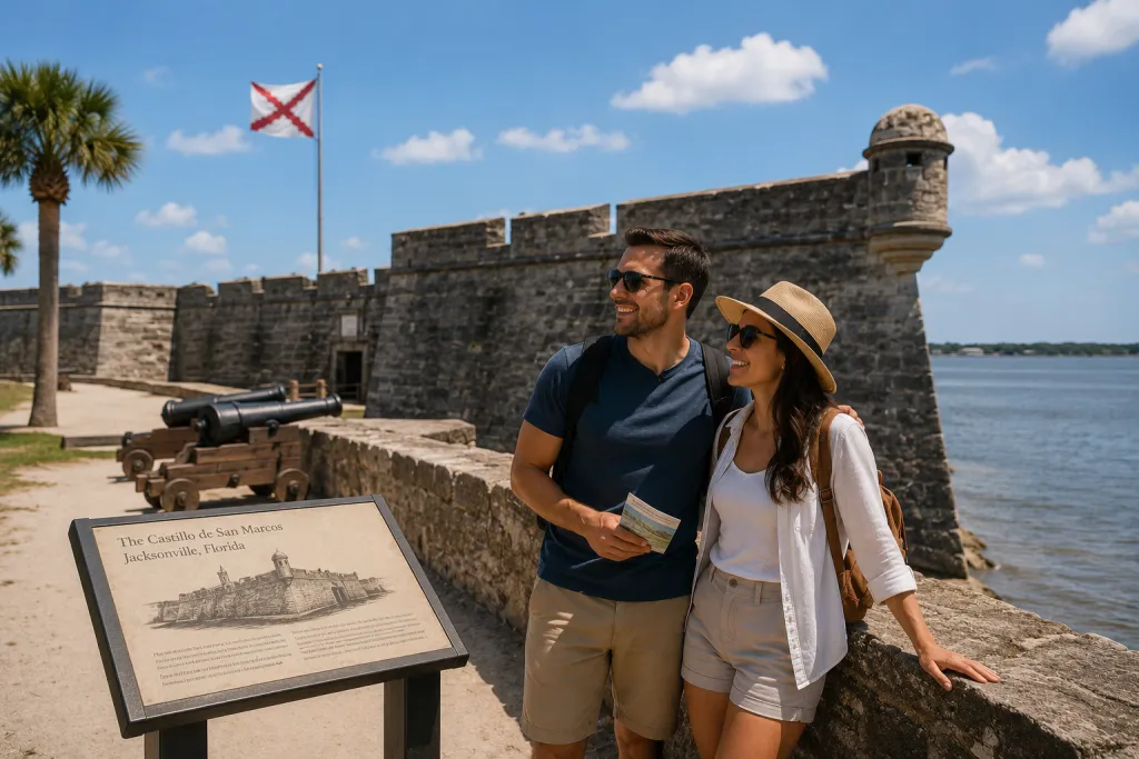 The Castillo de San Marcos dominates the bay with its coquina walls