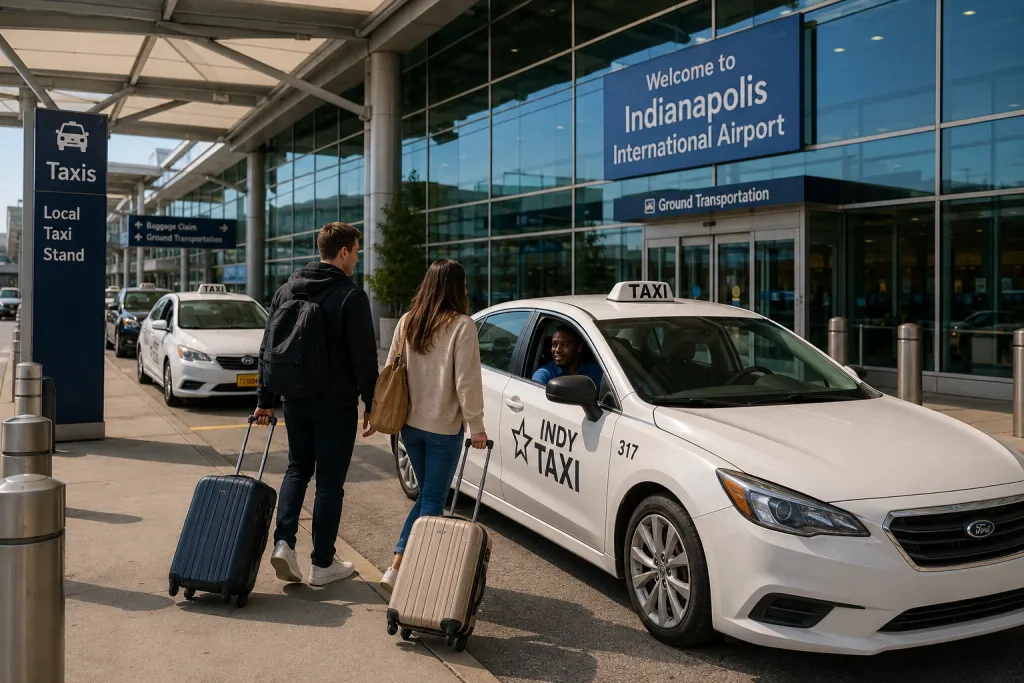 The traditional taxi line sits right outside the baggage claim level.