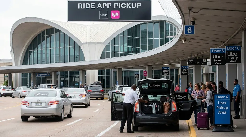 The airport also has designated areas for rideshare pickups