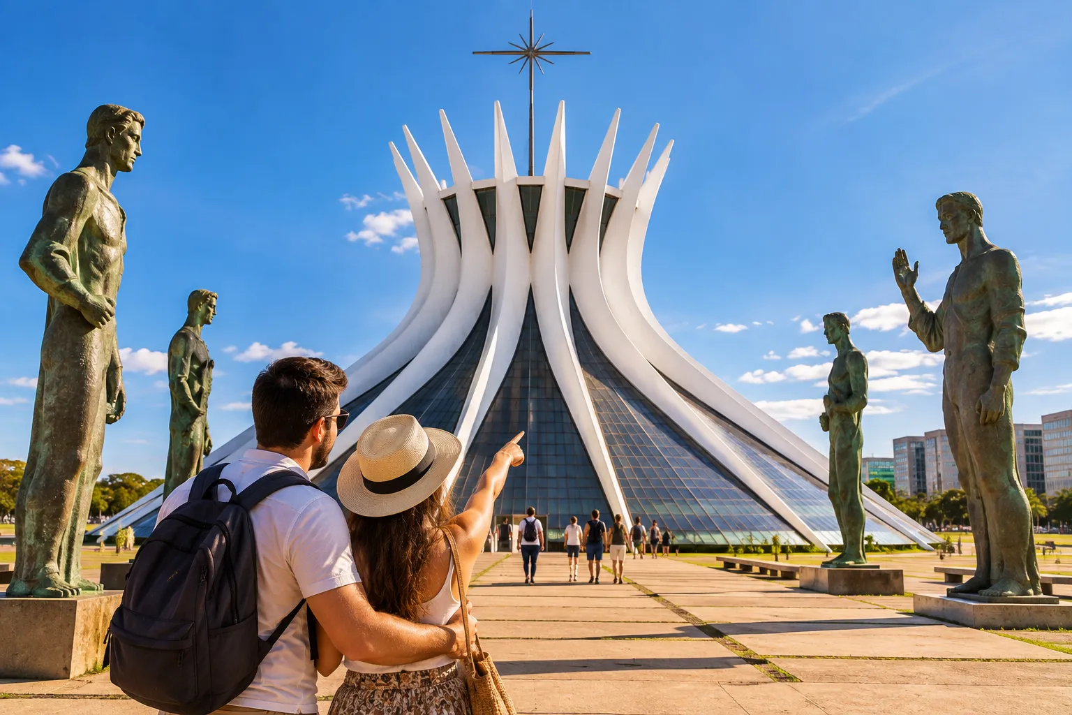The Metropolitan Cathedral's curved concrete structure and colorful stained glass create a breathtaking modernist interior