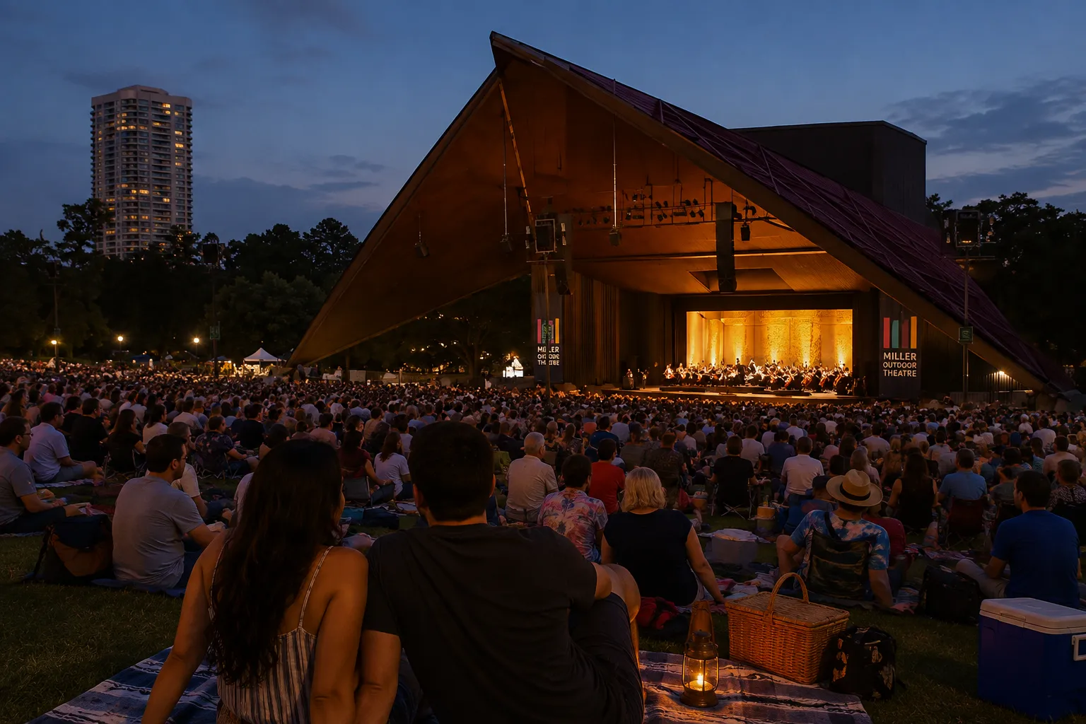 Miller Outdoor Theatre regularly contribute to Houston's evening entertainment scene