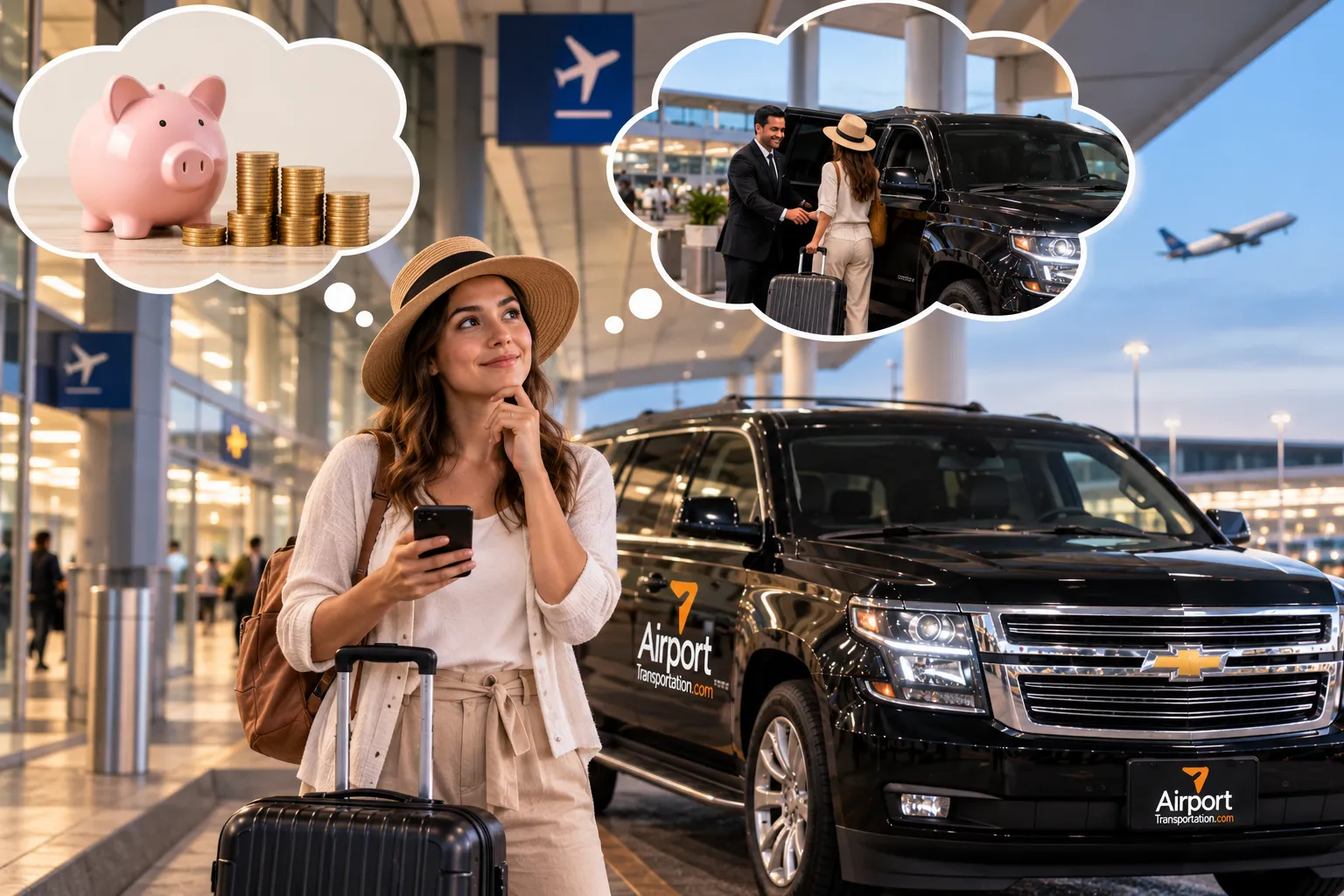 A traveler checks their phone while comparing transportation options before leaving Porto Alegre Airport