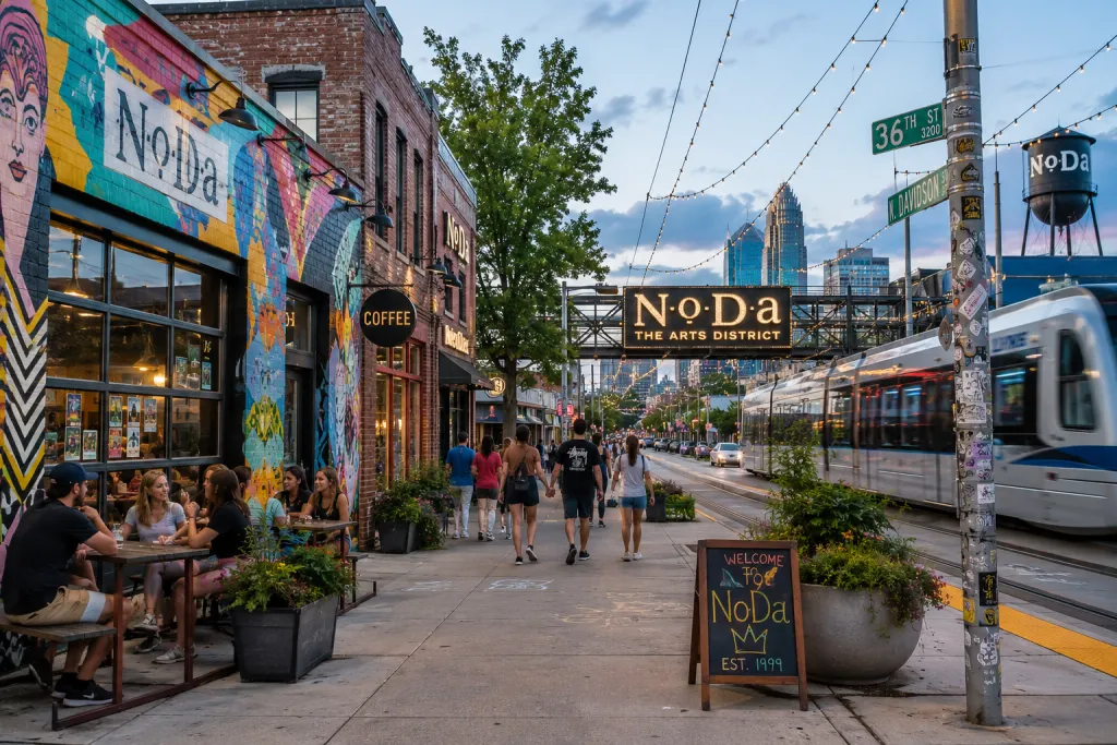 Neighborhoods like NoDa (North Davidson), known for its bohemian vibe.