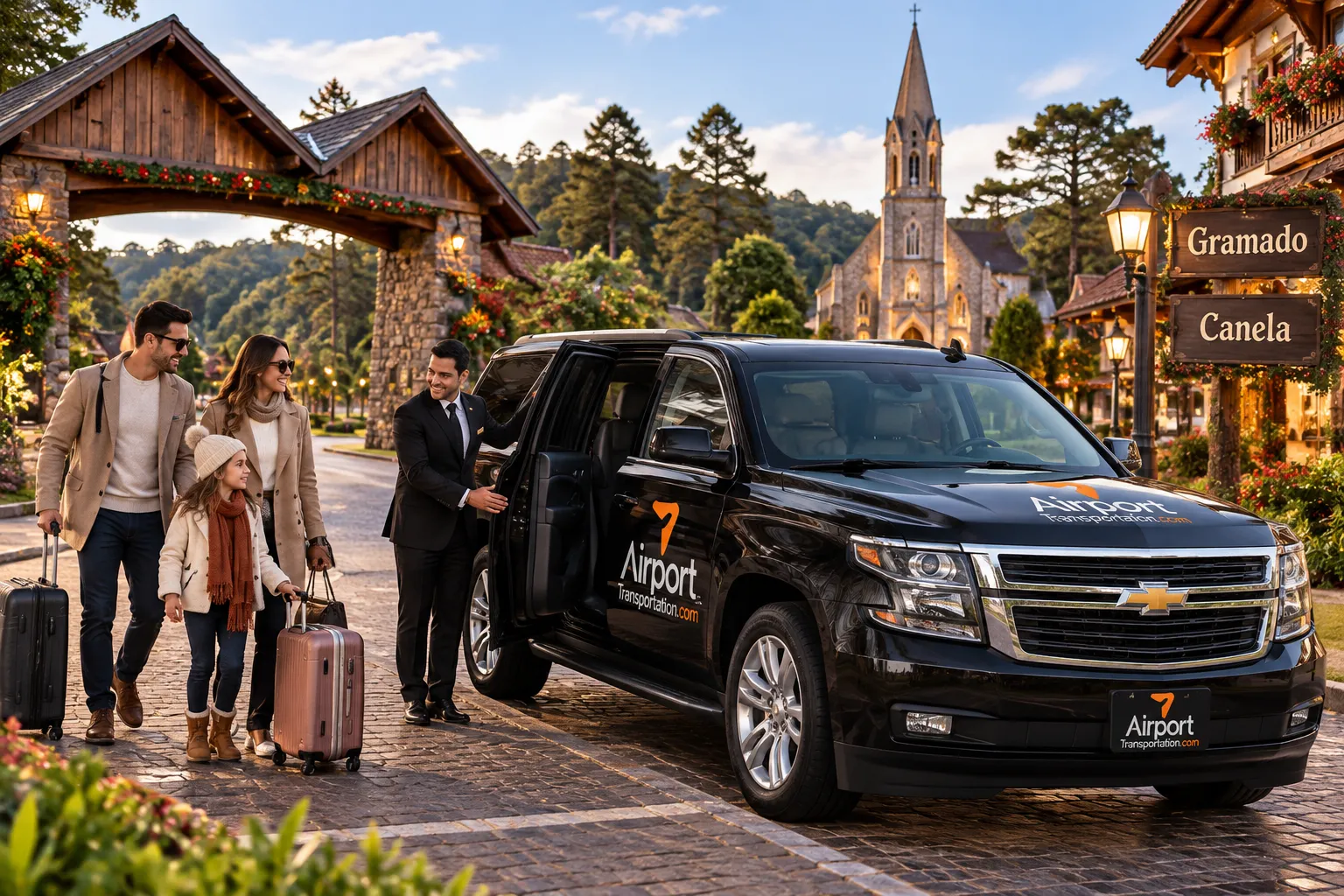 Travelers enjoying a private transfer from Porto Alegre Airport toward Gramado through the scenic Serra Gaúcha
